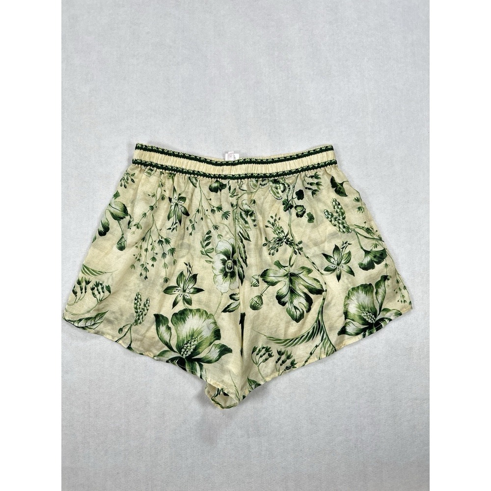 AguaClara Elegant Women's High Waist Green Floral Pull‎ On Resort Shorts - Sz M